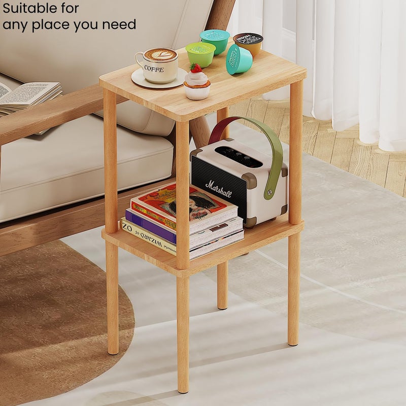 exilot Solid Wood Side Table, 2-Tier Small End Table with Storage Shelf, Tall Nightstand Bedside Table for Bedroom, Living Room, Kids Room & Small Spaces. No-Tool Assembly. - Image 5